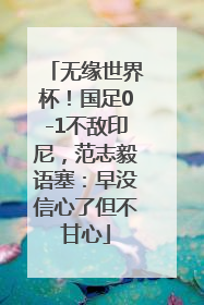 无缘世界杯！国足0-1不敌印尼，范志毅语塞：早没信心了但不甘心